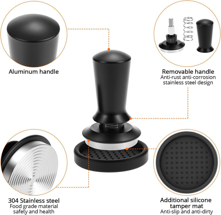 QWORK® Kaffee Tamper 51mm Set, 304 Edelstahl Einstellbarer Espresso Tamper, Kaffeestampfer mit Silik