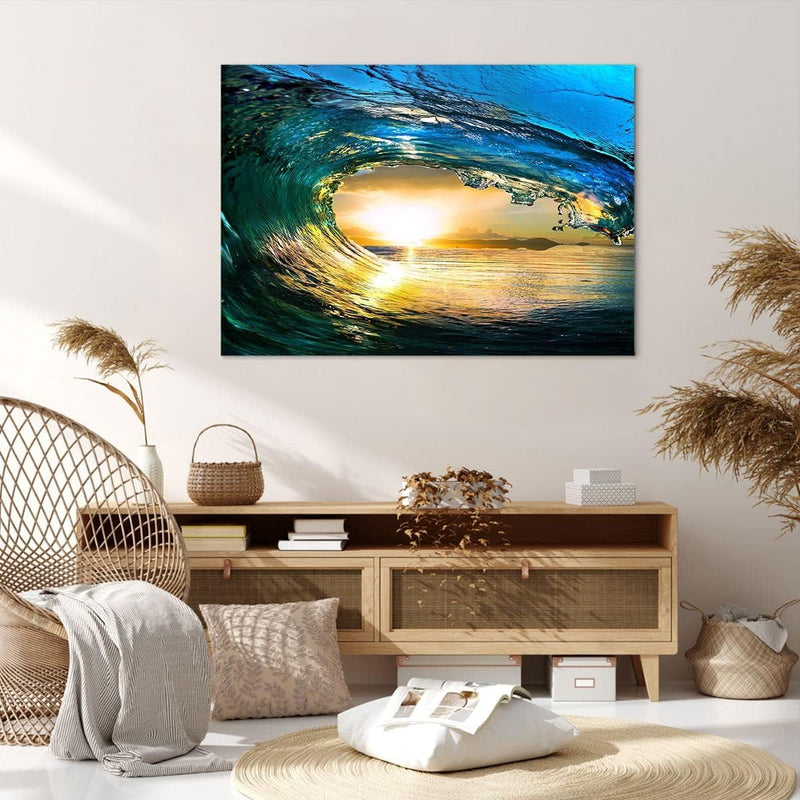 Bilder auf Leinwand 100x70cm Leinwandbild Ozean Welle Sonne Klima Gross Wanddeko Bild Schlafzimmer K