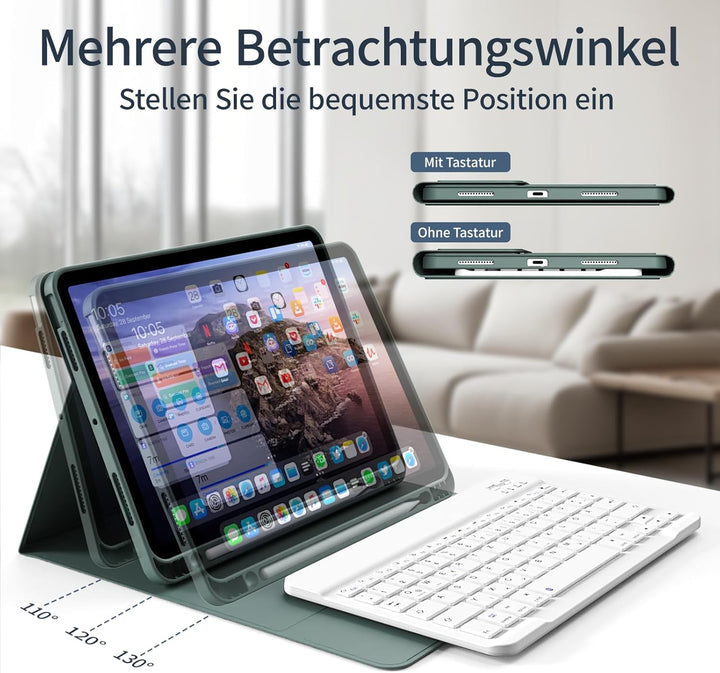 Hülle mit Tastatur für iPad A16 11. Generation 2025, für iPad 10. Generation 2022 10,9 Zoll, Bluetoo