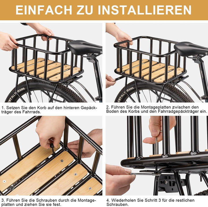 CXWXC Fahrradkorb Hinten – Grosser Gepäckträger-Korb mit Holz-Boden, wasserdichter Abdeckung & Cargo