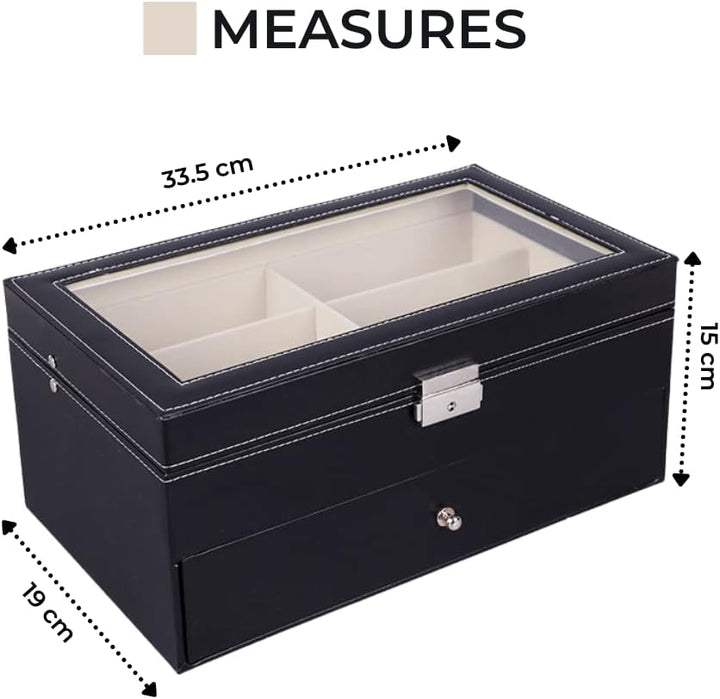 MAGIC SELECT Brillenbox mit 12 Fächern, Etui für Sonnenbrille, Lesebrille, mit transparentem Glasdec