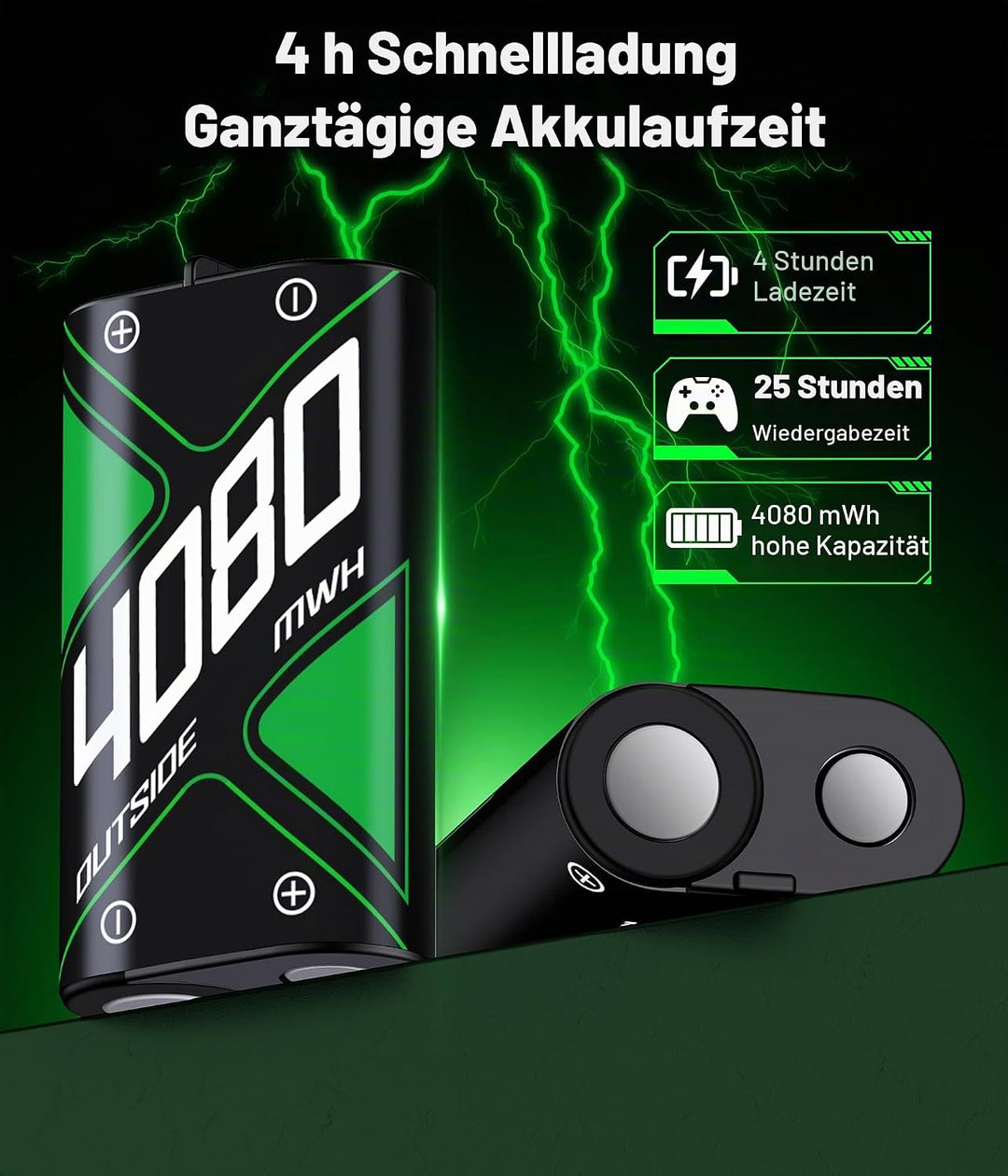 Controller Akku für Xbox mit 4 x 4080 mWh wiederaufladbarem Akkupack für Xbox One/Xbox Series X/S, C