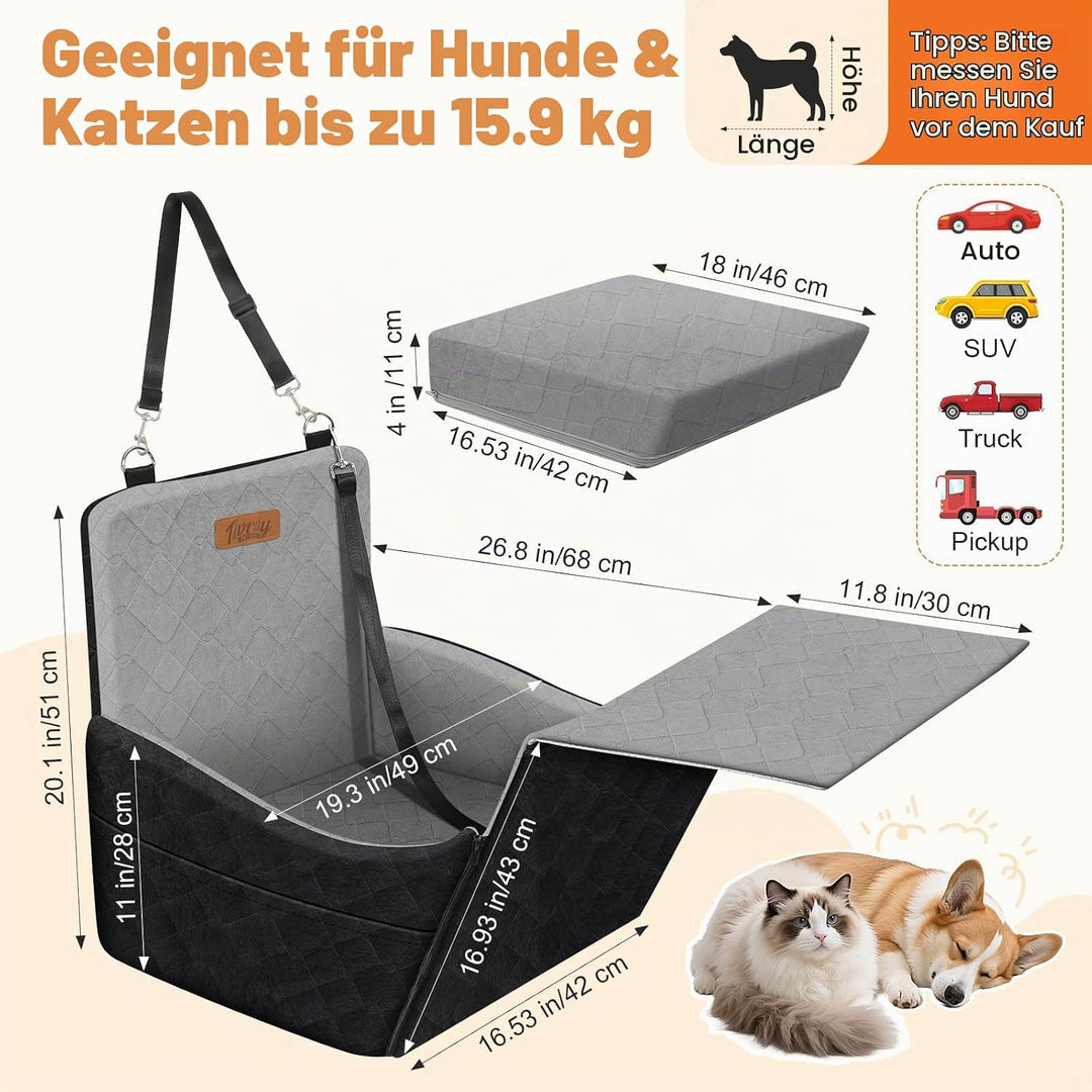 Erhöhter Hundesitz fürs Auto, Hunde Autositz für kleine &amp; mittlere Hunde bis 16 kg, Abnehmbar &amp; Wasc