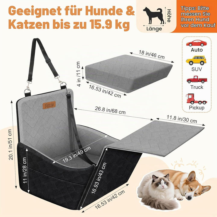 Erhöhter Hundesitz fürs Auto, Hunde Autositz für kleine &amp; mittlere Hunde bis 16 kg, Abnehmbar &amp; Wasc