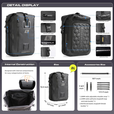 Rhinowalk Motorrad Sitztasche 8/15/30L Wasserdicht Motorradtasche Satteltaschen Gepäckträgertaschen