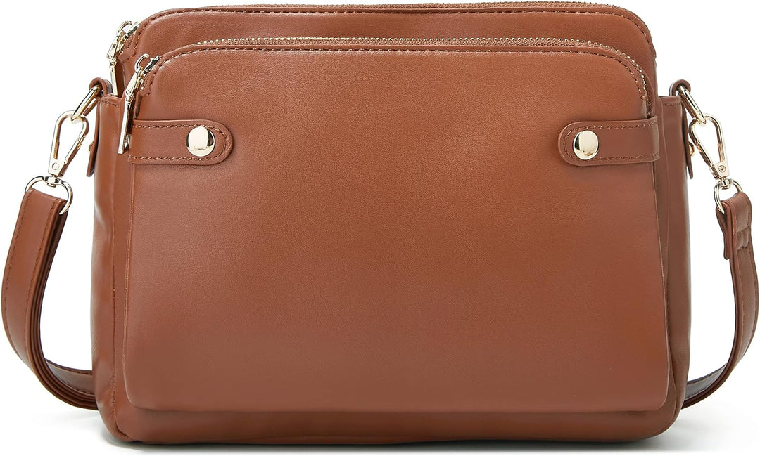 Crossbody Bags for Women Three-Layer Shoulder Bag Vegan Leather Multiple Compartments Handbag Purses