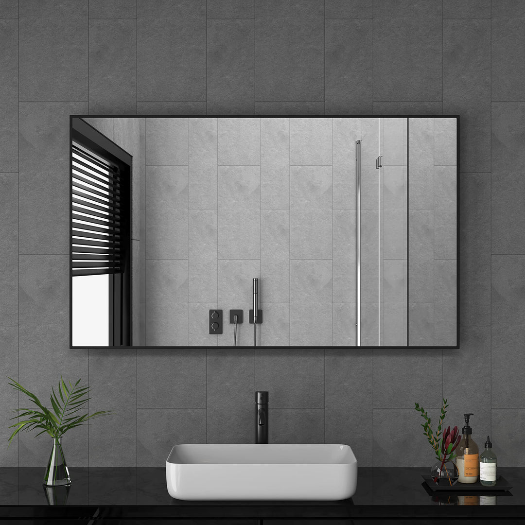 Goezes Schwarz Wandspiegel 60x100 cm Spiegel mit Metallrahmen, Rechteckig Dekorative HD Spiegel Bads