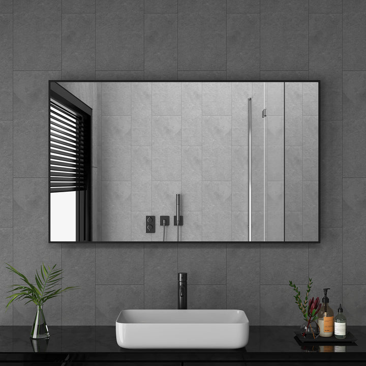 Goezes Schwarz Wandspiegel 60x100 cm Spiegel mit Metallrahmen, Rechteckig Dekorative HD Spiegel Bads