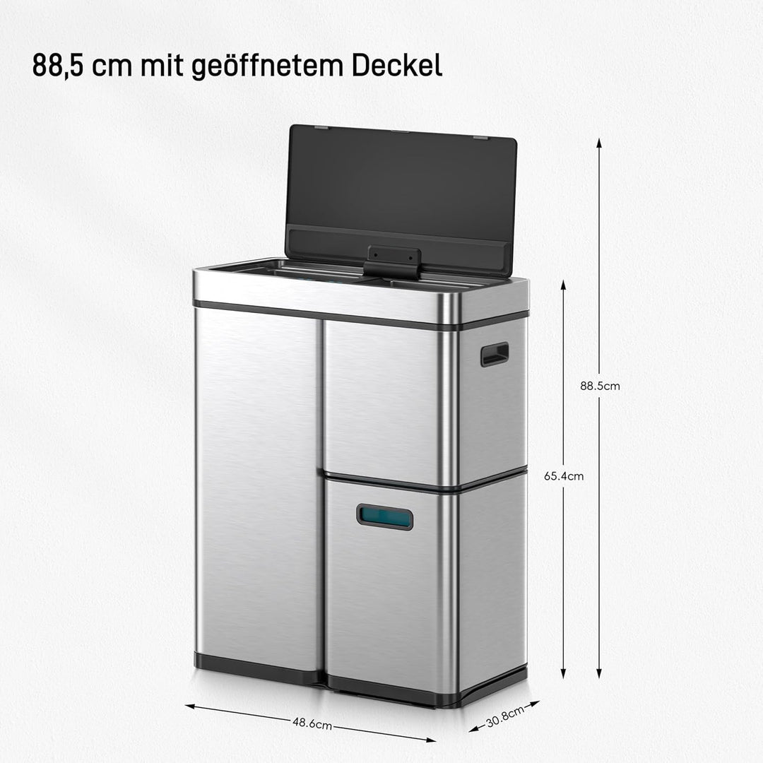 EKO Mirage Plus Mülltrennsystem mit 3 Fächer, 2 x 15 L und 30 L, Recycler Mülleimer mit Sensor, 3 Ku