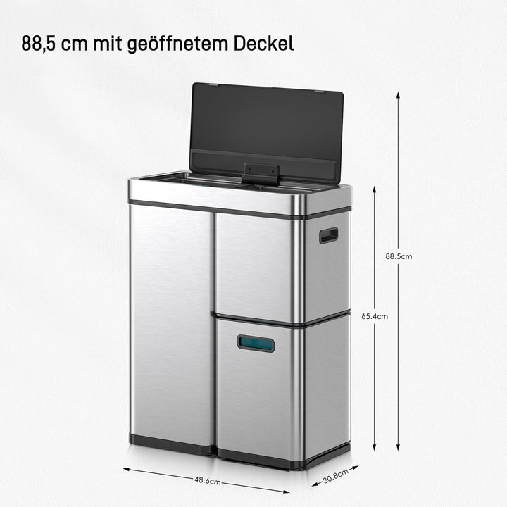EKO Mirage Plus Mülltrennsystem mit 3 Fächer, 2 x 15 L und 30 L, Recycler Mülleimer mit Sensor, 3 Ku