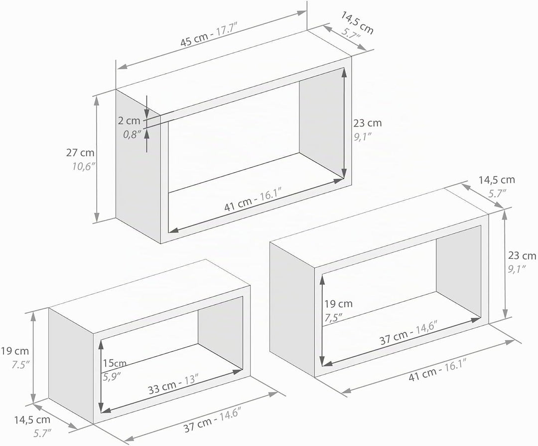 MOBILI FIVER, 3er-Set Giuditta rechteckige Würfelregale, Eiche, Made In Italy Set da 3 - Rettangolar