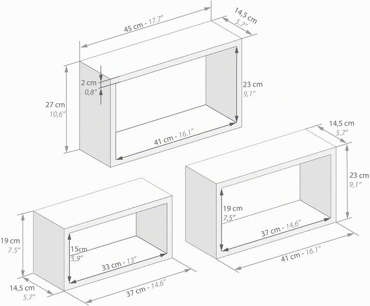 MOBILI FIVER, 3er-Set Giuditta rechteckige Würfelregale, Eiche, Made In Italy Set da 3 - Rettangolar