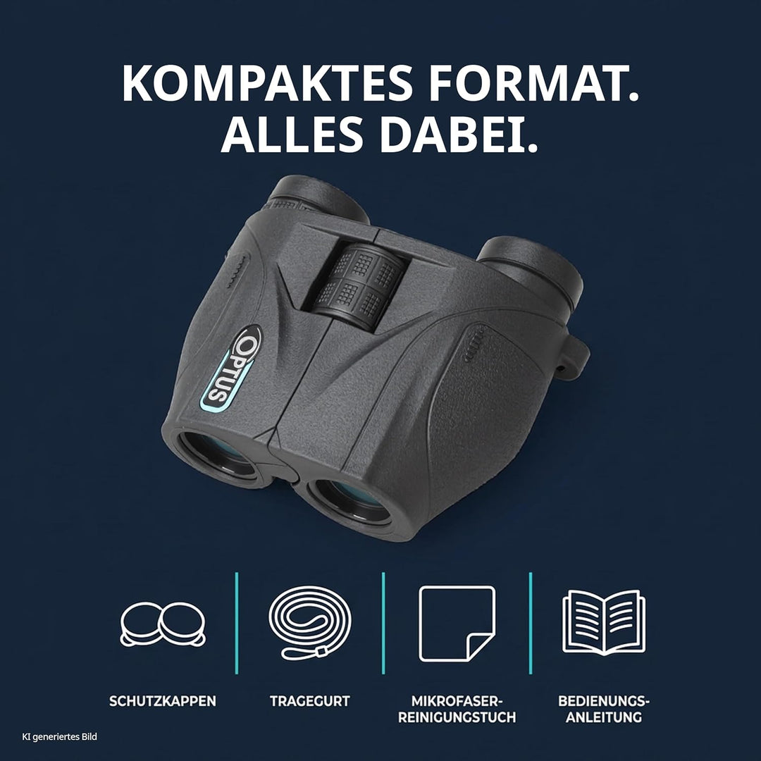 Optus 10x25 Fernglas kompakt mit 10 Fach Vergrösserung, Reverse Porro, BK 7 Glas, Mehrschichtvergütu