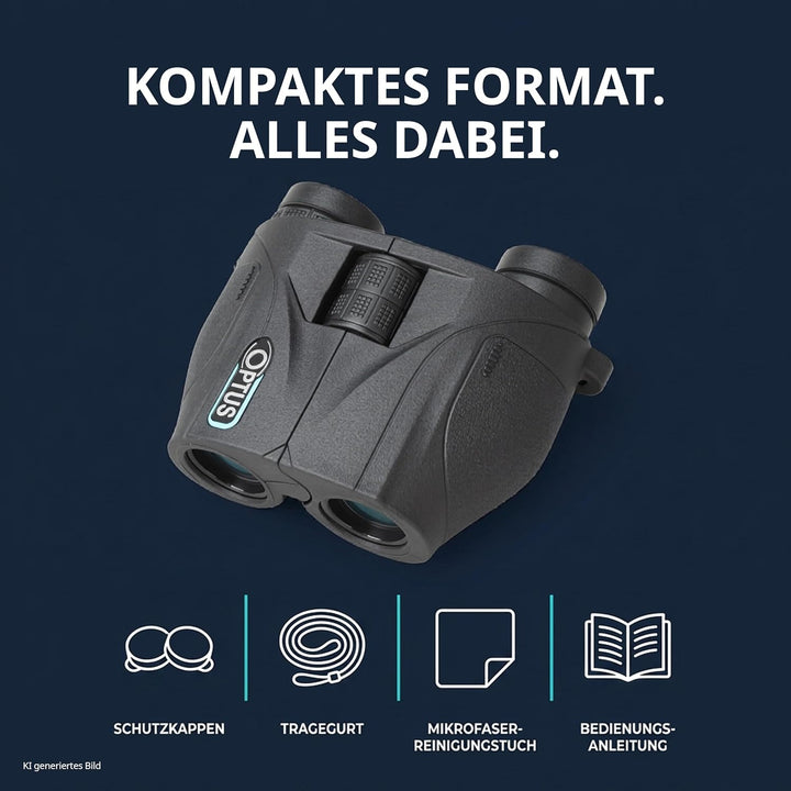 Optus 10x25 Fernglas kompakt mit 10 Fach Vergrösserung, Reverse Porro, BK 7 Glas, Mehrschichtvergütu