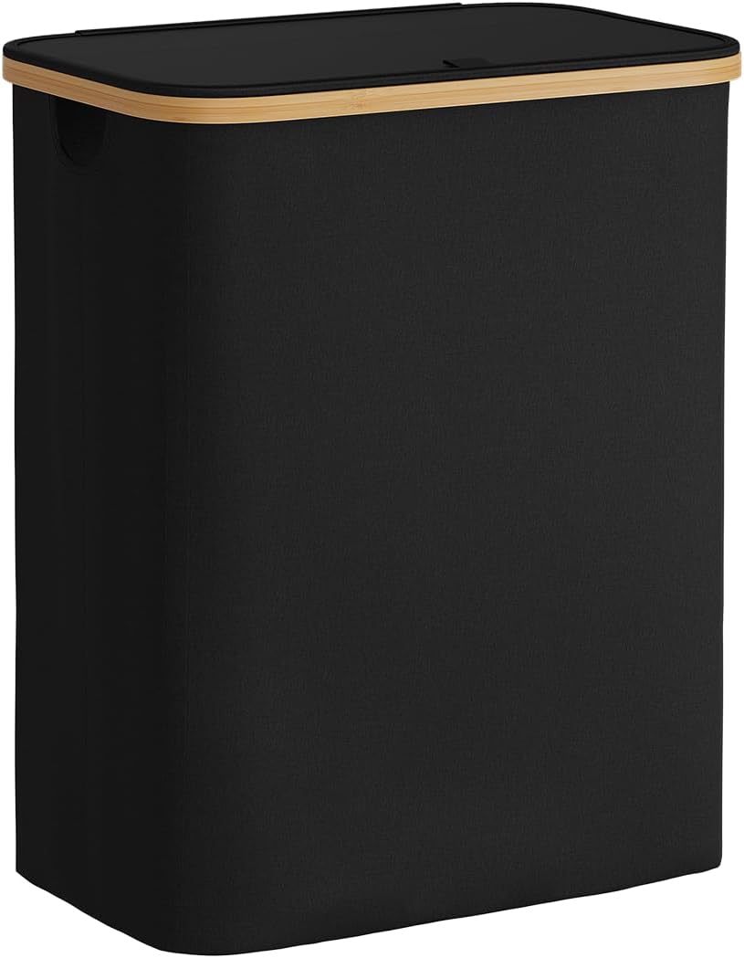 Bellamio Tolt Wäschekorb 3 Fächer schwarz – Wäschesammler 150 L mit Deckel – Wäschesammelbox aus Oxf