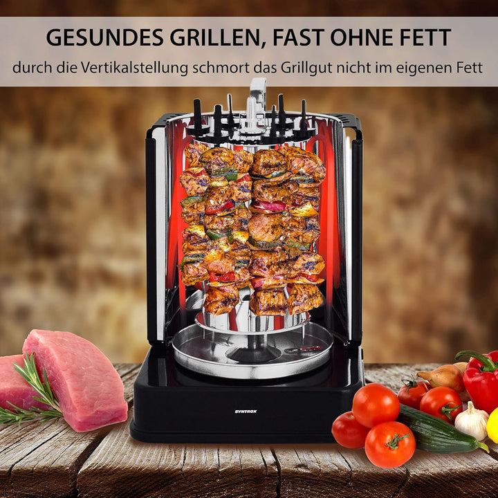 Syntrox Kitchen Chef ROQ Gyrosgrill 1400W Dönergrill Schaschlikgrill Hähnchengrill Rotisserie Fischg
