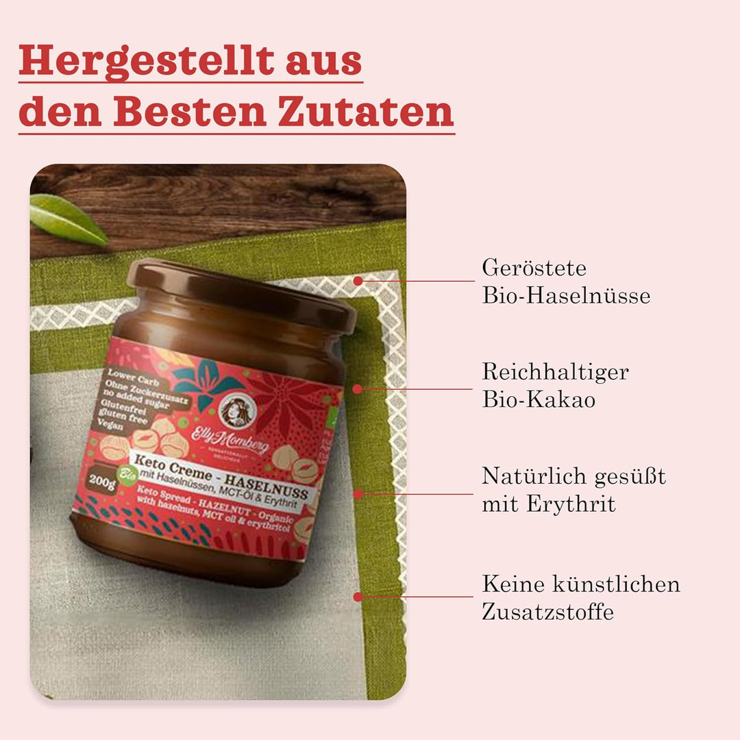 Elly Momberg - Bio-Keto-Schokoladenaufstrich Haselnuss mit MCT-Öl, Für Low Carb & Keto Ernährung - o
