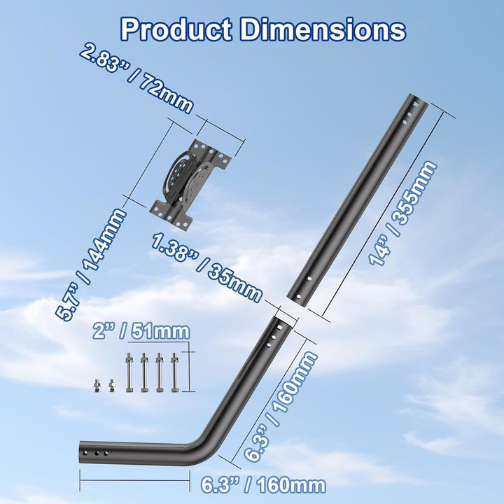 Antennenhalterung Wandhalterung 3,5 cm x 71 cm, TV Antennenmast aus lackiertem Eisen, verstellbare D