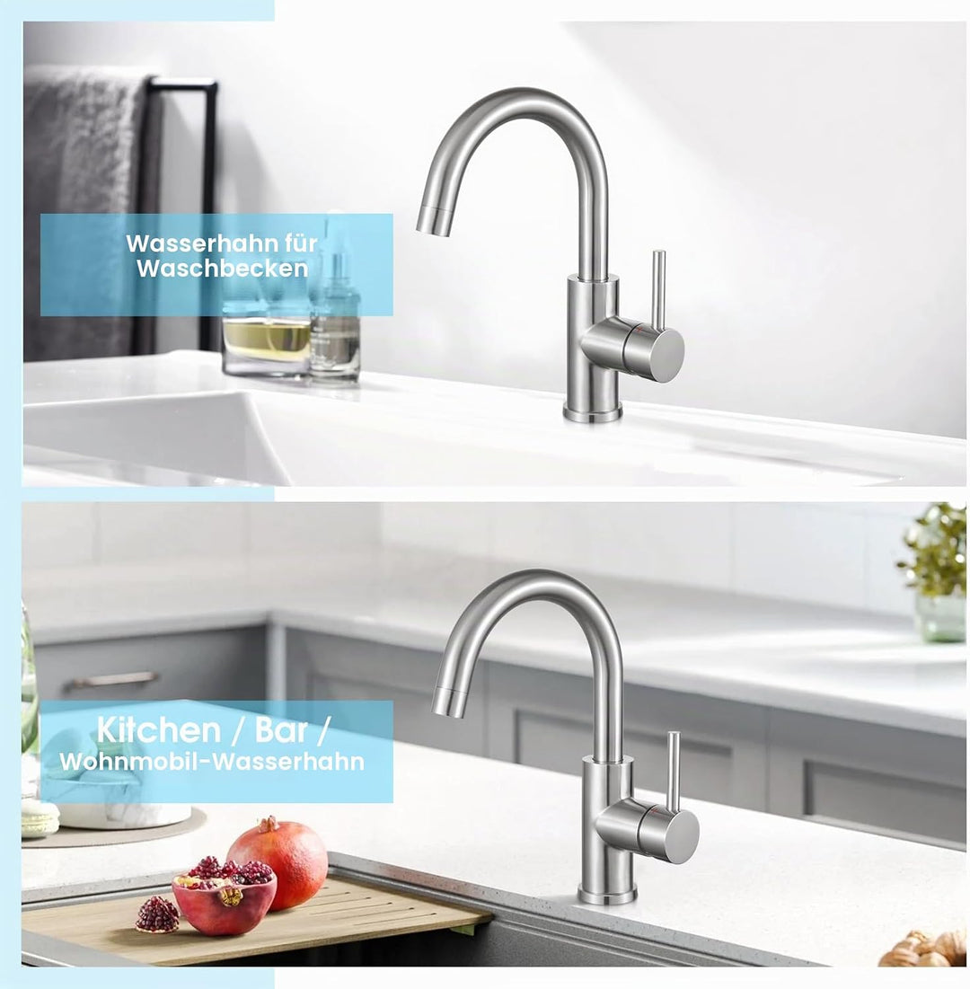 CREA Wasserhahn Küche, 360° Drehbare Küchenarmatur für Kleine Küche, Mischbatterie für Küche oder Ba