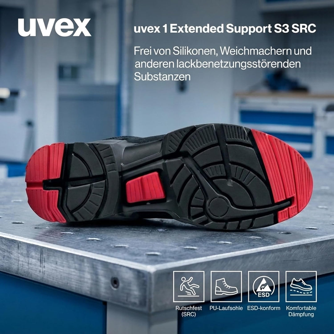 Uvex 1 X-Tended Support Arbeitsschuhe - S3-Sicherheitsschuhe für Damen &amp; Herren - Rot-Schwarz 35 EU