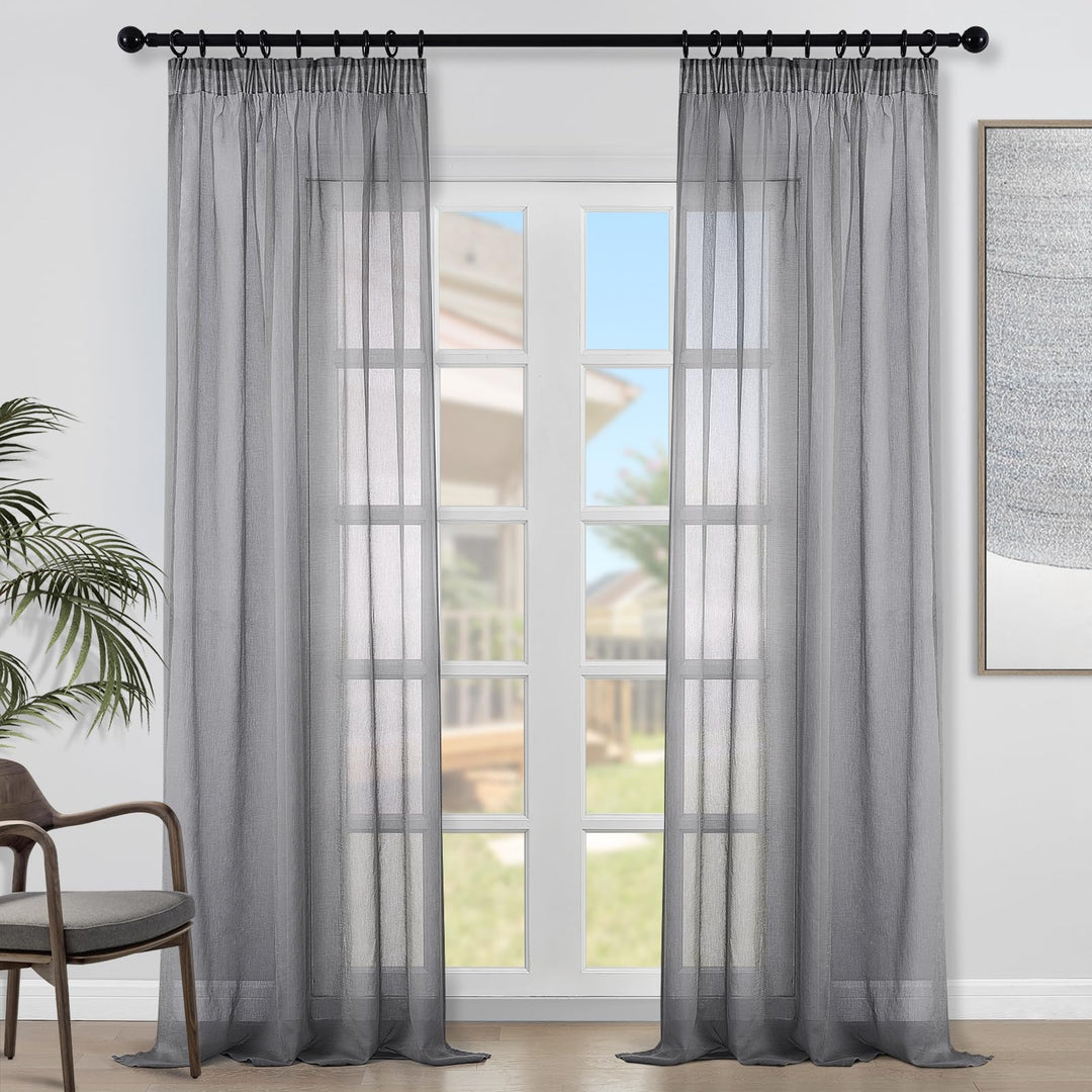 Topfinel Gardinen mit Kräuselband Grau Vorhänge Halbtransparent Voile Gardine Wohnzimmer Modern 140x