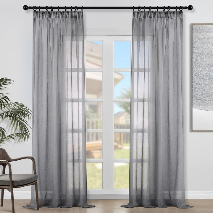 Topfinel Gardinen mit Kräuselband Grau Vorhänge Halbtransparent Voile Gardine Wohnzimmer Modern 140x