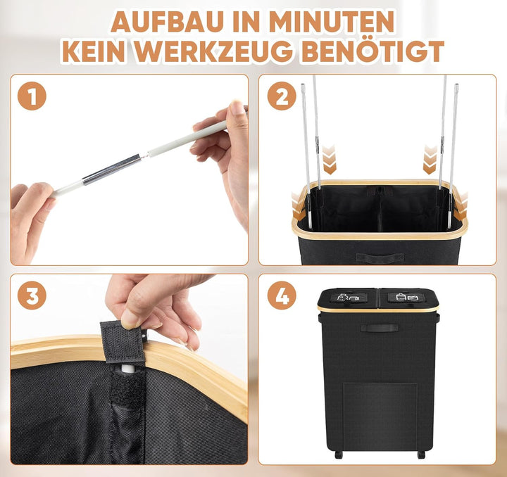 Homewit 160L Flaschensammler Leergut mit Rollen & 2 Fächern, Pfandflaschen Behälter 600D Oxford, Her