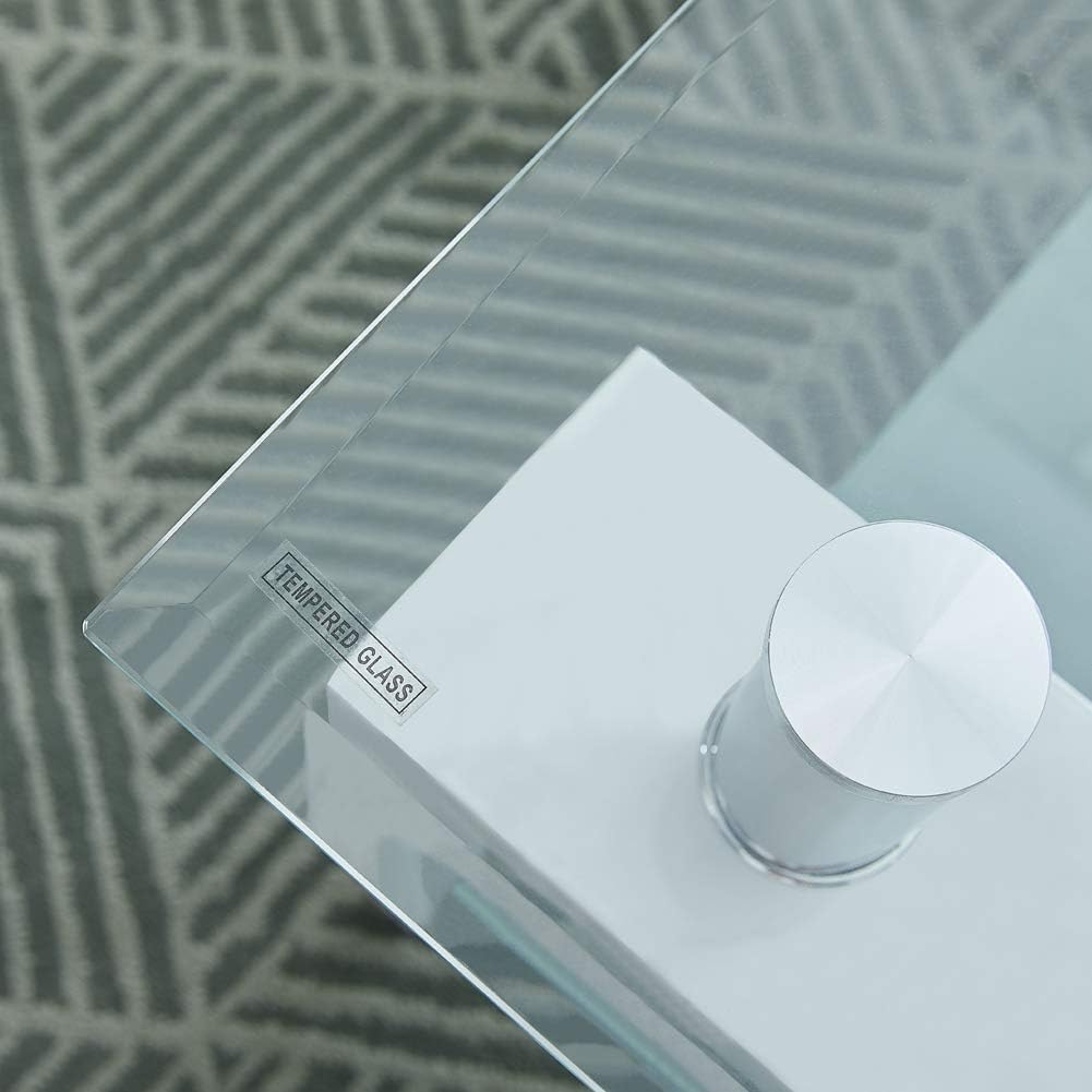 CLIPOP Couchtisch Rechteckig Beistelltisch aus Hartglas,Moderner Sofatisch mit Stauraum,Beistelltisc