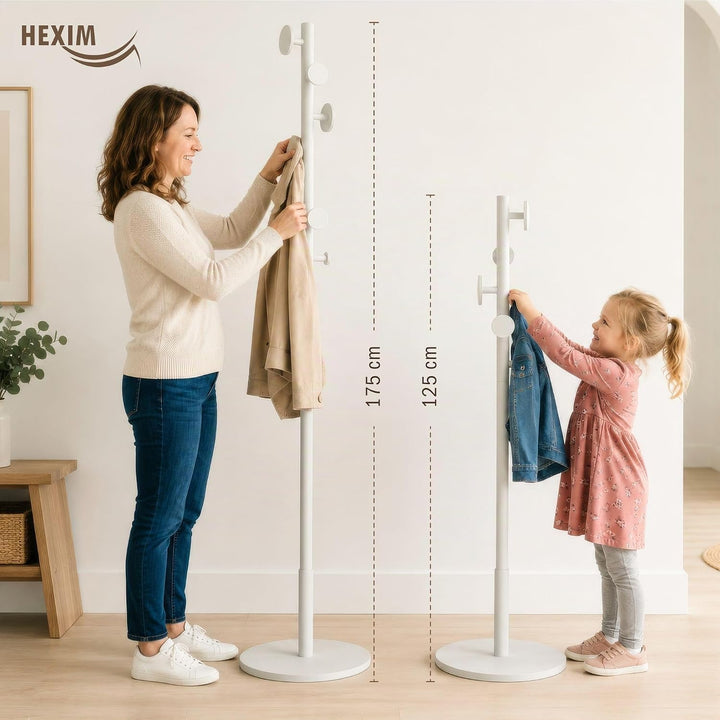 HEXIM Garderobenständer Holz freistehend Türkis - Kleiderständer 175cm mit 8 Haken - Edle Standgarde