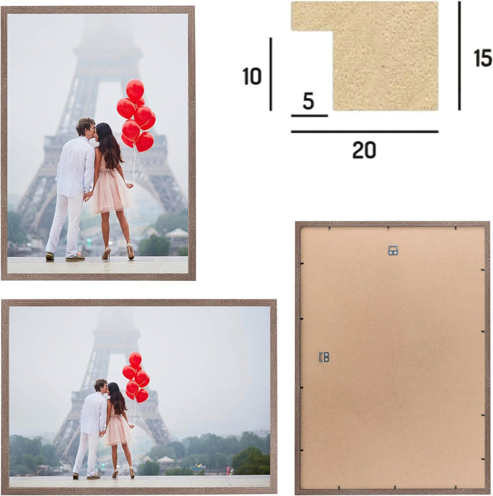 CABBEL 1x Bilderrahmen 60x80 cm Eiche Dunkel Rahmen 1-Pack | Dokumentenrahmen, Collage, Poster | MDF