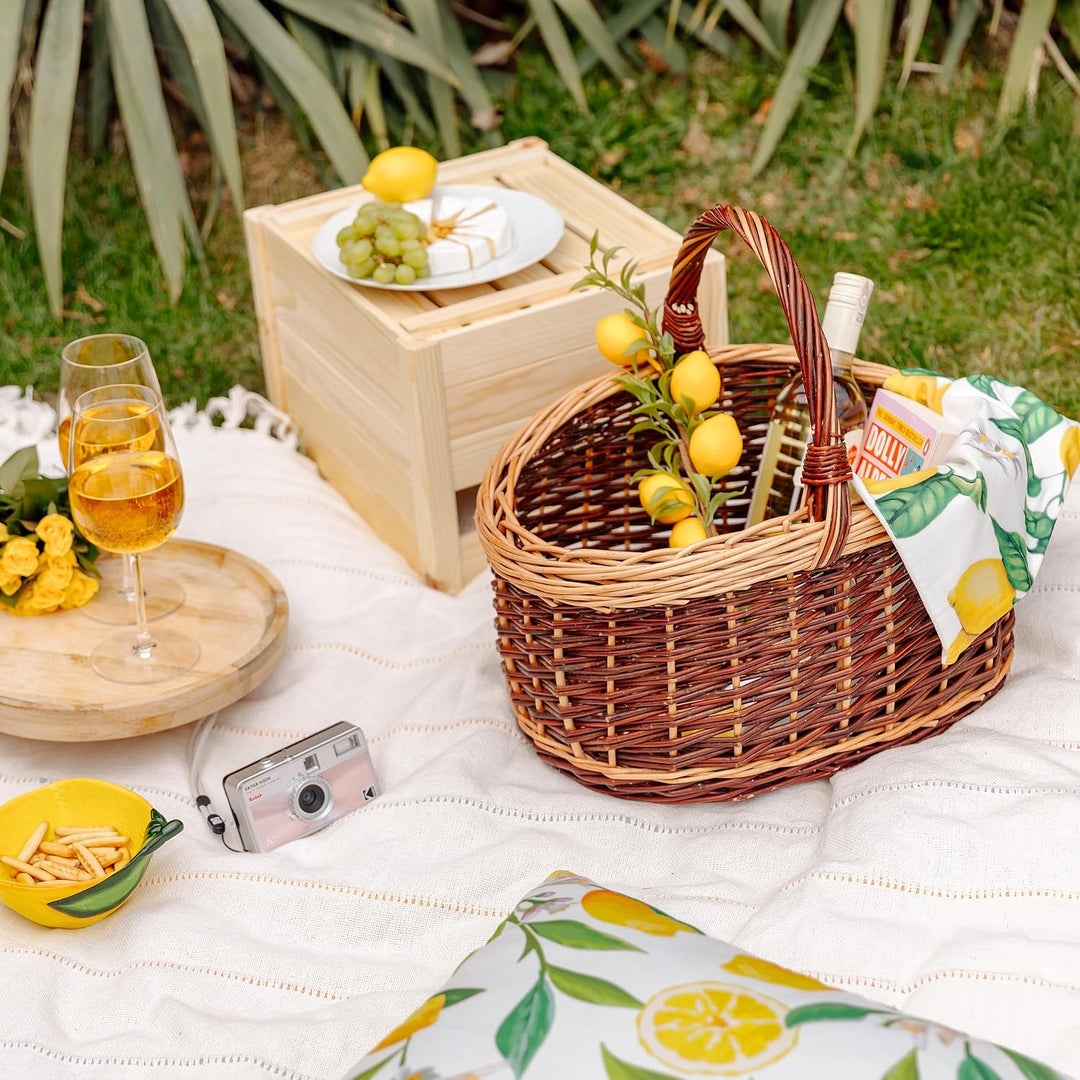 Creative Home Grosser Picknickkorb Weidenkorb mit Henkel Einkaufskorb Zweifarbig | 43 x 33 x 40 cm |