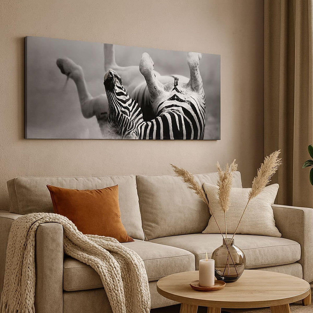 Panorama Bilder auf Leinwand 100x40cm Leinwandbild Zebra Streifen Tier wild Gross Wanddeko Bild Schl