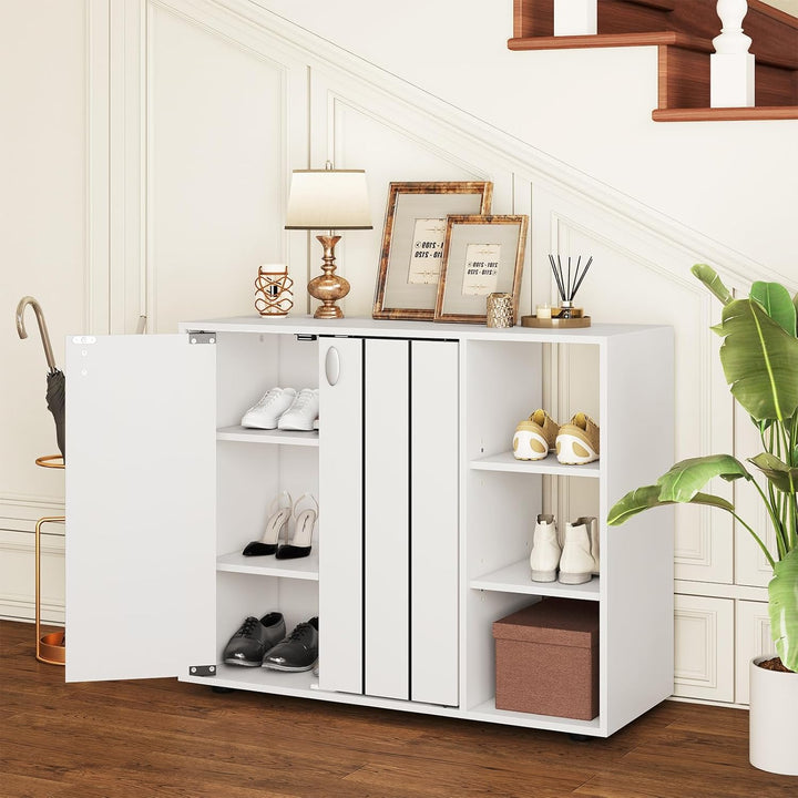 FANTASK Schuhschrank mit 2 Türen, 80 x 31 x 64,5 cm, Eingangsbereich mit Softclose & verstellbaren o