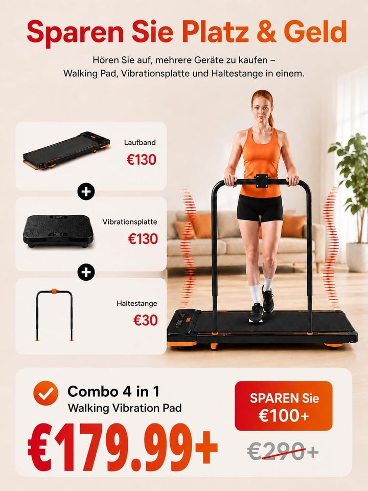 4 in 1 Walking Pad mit 7% Steigung, Laufband für Zuhause mit Vibration & Abnehmbarer Haltestange, le