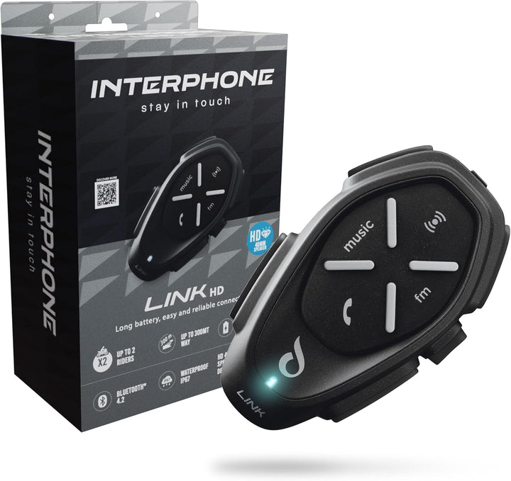 Interphone LINK HD Einzel-Headset – Bluetooth Headset für Motorrad – Motorrad Sprechanlage für 2 Per