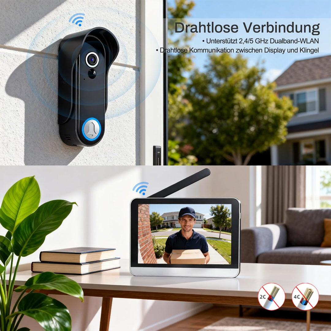 WLAN Kabellose Video Türsprechanlage mit 7 Zoll 1080p Touchscreen, Bewegungserkennung, Zwei-Wege Aud