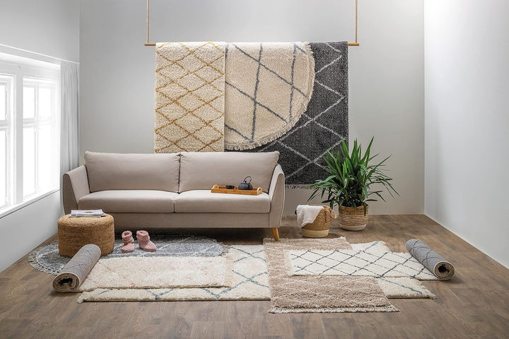 Hochflor Teppich Laufer 80 x 150 Grau Diamantmuster, Super Soft Moderner Shaggy Teppich 80 x 150 cm