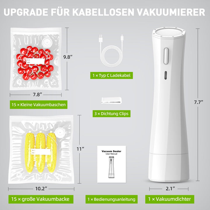 Ombrex Mini Vakuumiergerät – Tragbarer Vacuum Sealer mit USB-Aufladung, 30 Wiederverwendbare Vakuumb