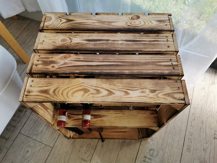 Teramico Massive Holzkisten als Schuhregal/Bücherregal LEICHT GEFLAMMT mit Zwischenbrett (verschraub