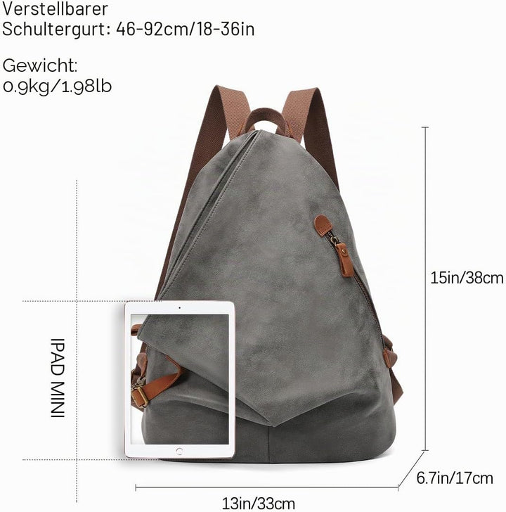 Retro Segeltuch Rucksack PU Vintage Rucksäcke PU Leder Daypack Reisetasche Schulterrucksack für Herr