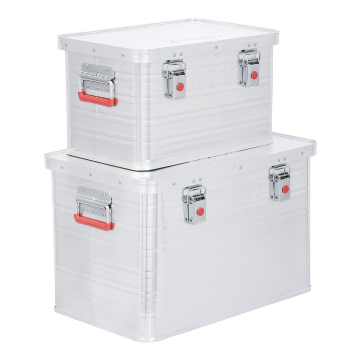 STIER Alubox Set, 30L und 65L, stapelbare Transportkisten, Staub- und spritzwasserresistent mit Gumm