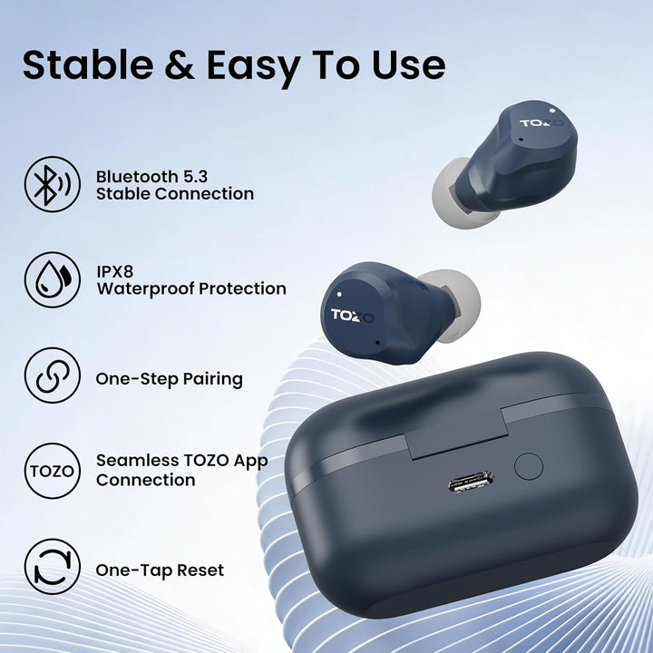 TOZO NC9 Bluetooth Kopfhörer In Ear mit Hybrid ANC (45dB), 6 Mikrofone ENC für Homeoffice & Pendeln,