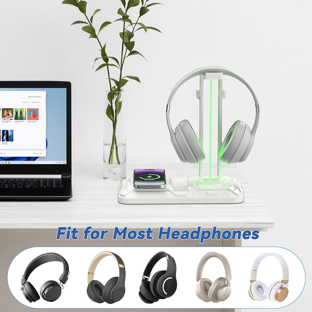 KDD Gaming Headset Halterung mit Wireless Ladegerät - Controller Halterung &amp; Kopfhörer Ständer mit 9