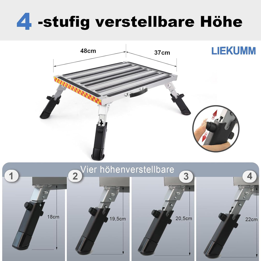 LIEKUMM 48x37cm Trittstufe Klappbar, Aluminium Klappplattform Tritthocker mit Rutschfester Gummiober