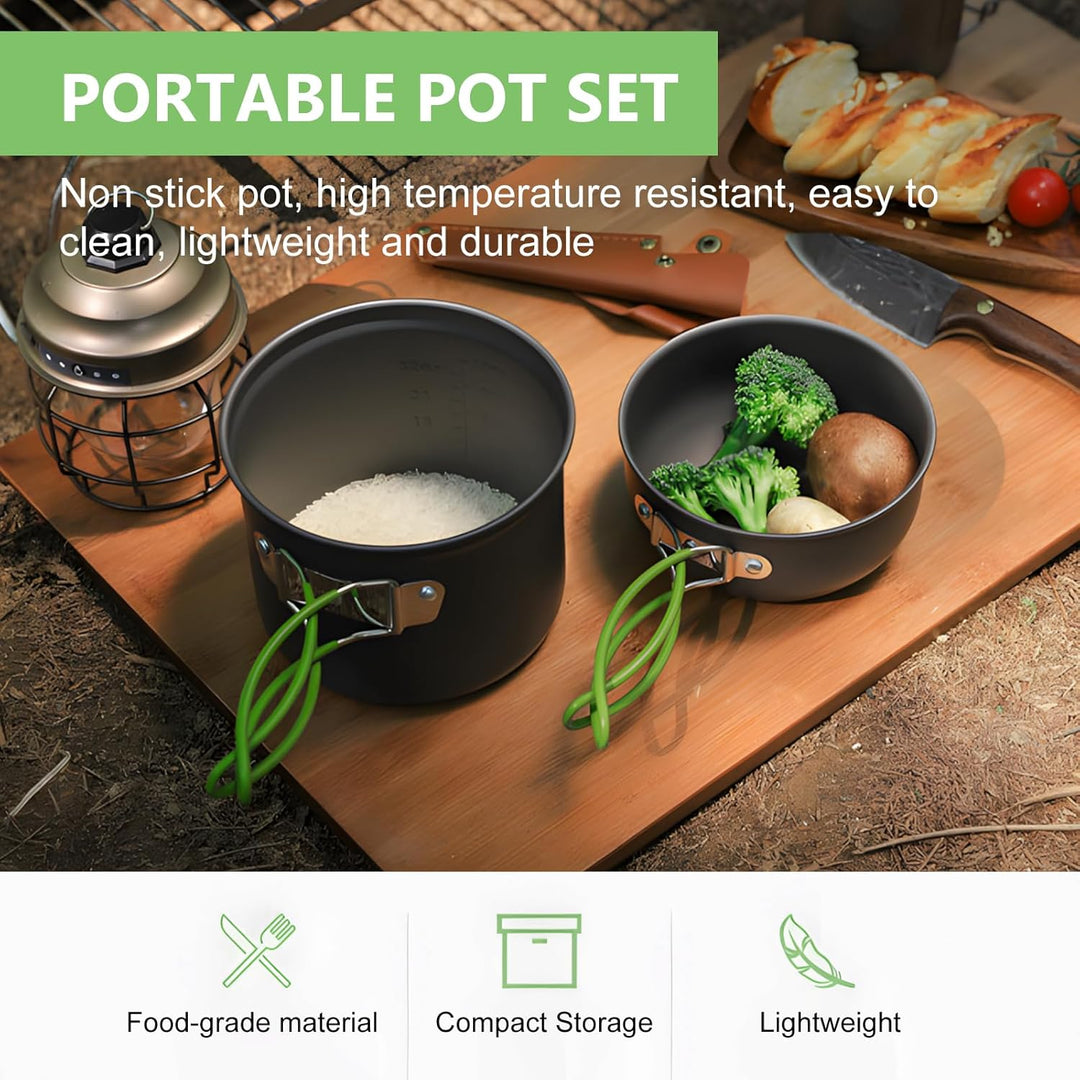 Camping Geschirr Set: Camping Besteck Set, vielseitig Camping Kochgeschirr Set, Backpacking Kochen a