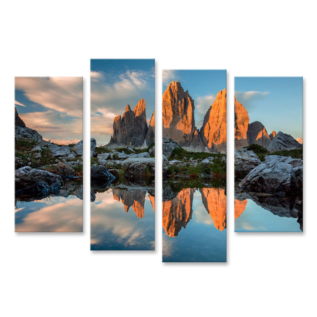 islandburner Bild Bilder auf Leinwand DREI Zinnen oder TRE Cime di Lavaredo mit Reflexion im See bei