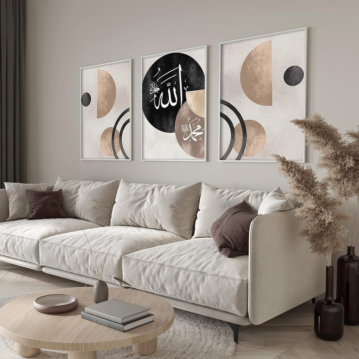 HAVA Artwork ® Islamisches Poster Set, Deko Mit Goldrahmen - Abstract Set (3x 21x30cm) 21x30 - Gold