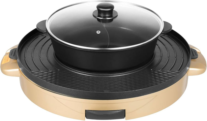 Elektrischer Hot Pot 2200W, 2 in 1 BBQ Grillplatte mit Antihaftbeschichtung, Tragbare Tischgrill Hot