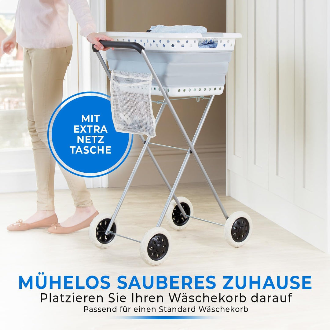 Wäschekorb Trolley mit Rädern – einfaches Transportieren und Aufhängen der Wäsche – platzsparend und