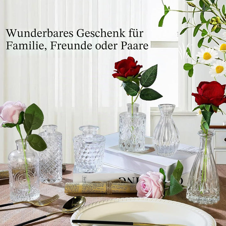 Kleine Glasvase Knospenvase Grosspackung Set mit 24 Mini-Vintage-Blumenflaschen Zarte Glasblumenvase